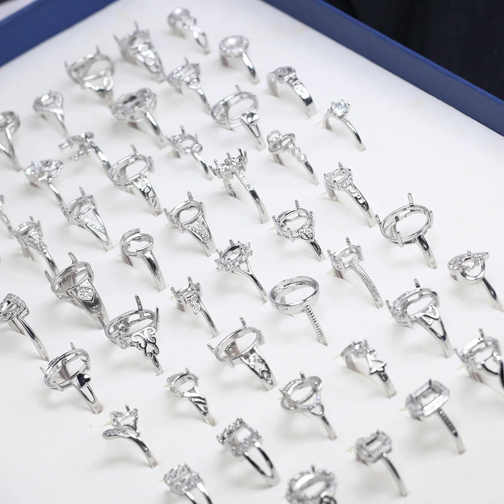 Кольцо с полукреплением дизайнерское кольцо основание для круглого бриллиантового обручального кольца 925 стерлингового серебра без камней Классический индивидуальный заказ