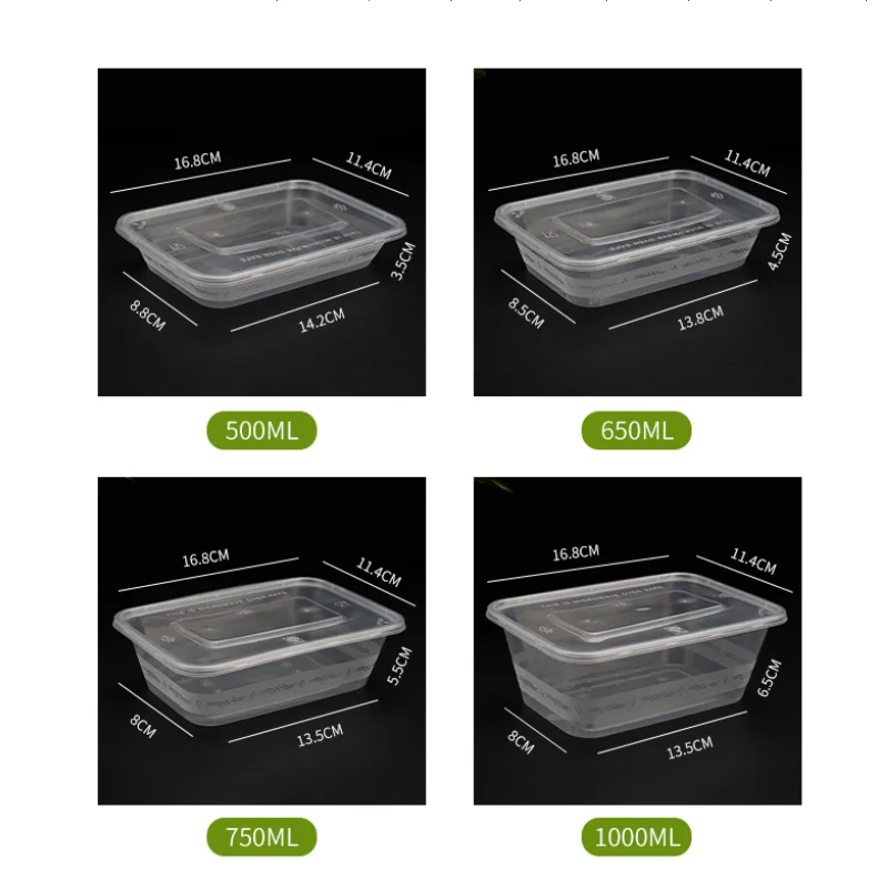 1000ml Rectangular Food Container Packing Use PP Disposable Plastic Microwave
