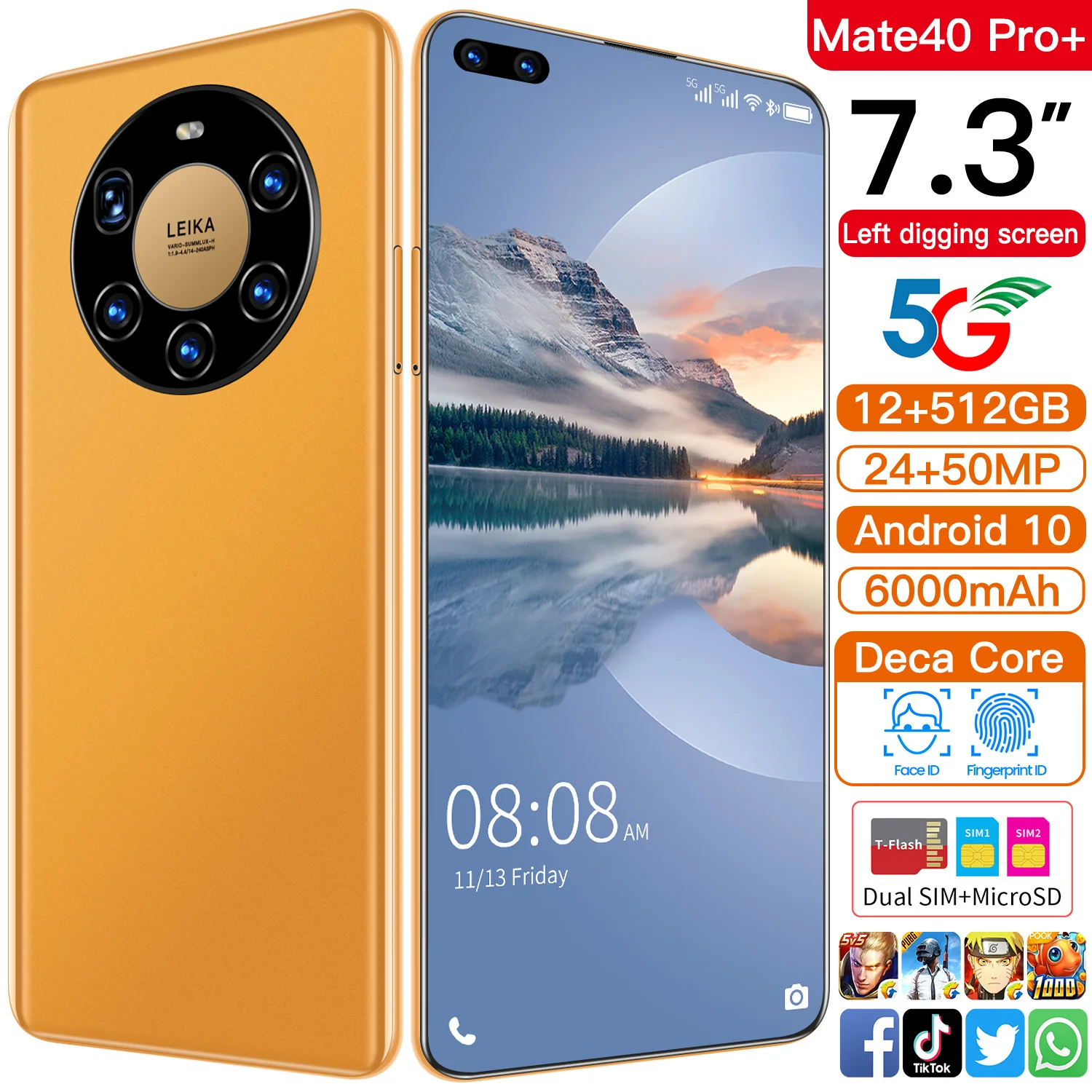 Горячая продажа мат 40 Pro + Лицо отпечатков пальцев разблокировка полный дисплей Android 10 0 Мобильный телефон