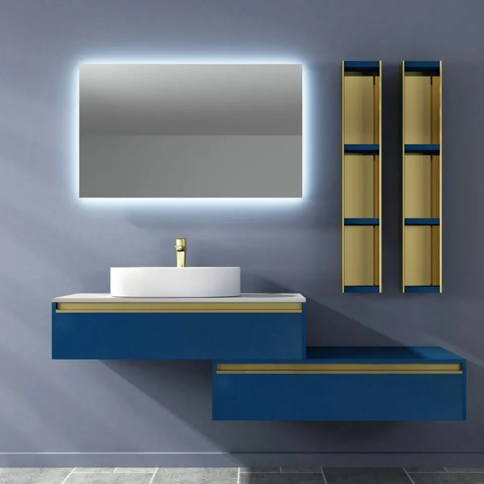 
illuminated mirror bathroom cabinet hotel bath vanity low factory sale low price hotel project bathroom furniture 