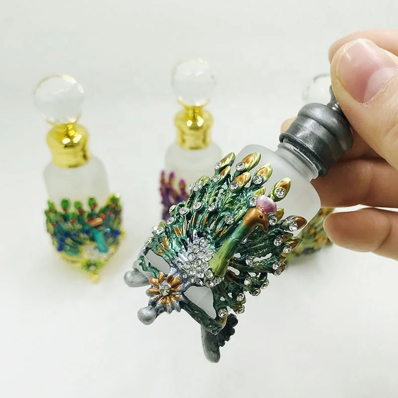 12ml Arabian Patented Peacock Metal Perfume Bottles Essential 0il Attar Glass Refillable Bottle Factory Outlet#81078