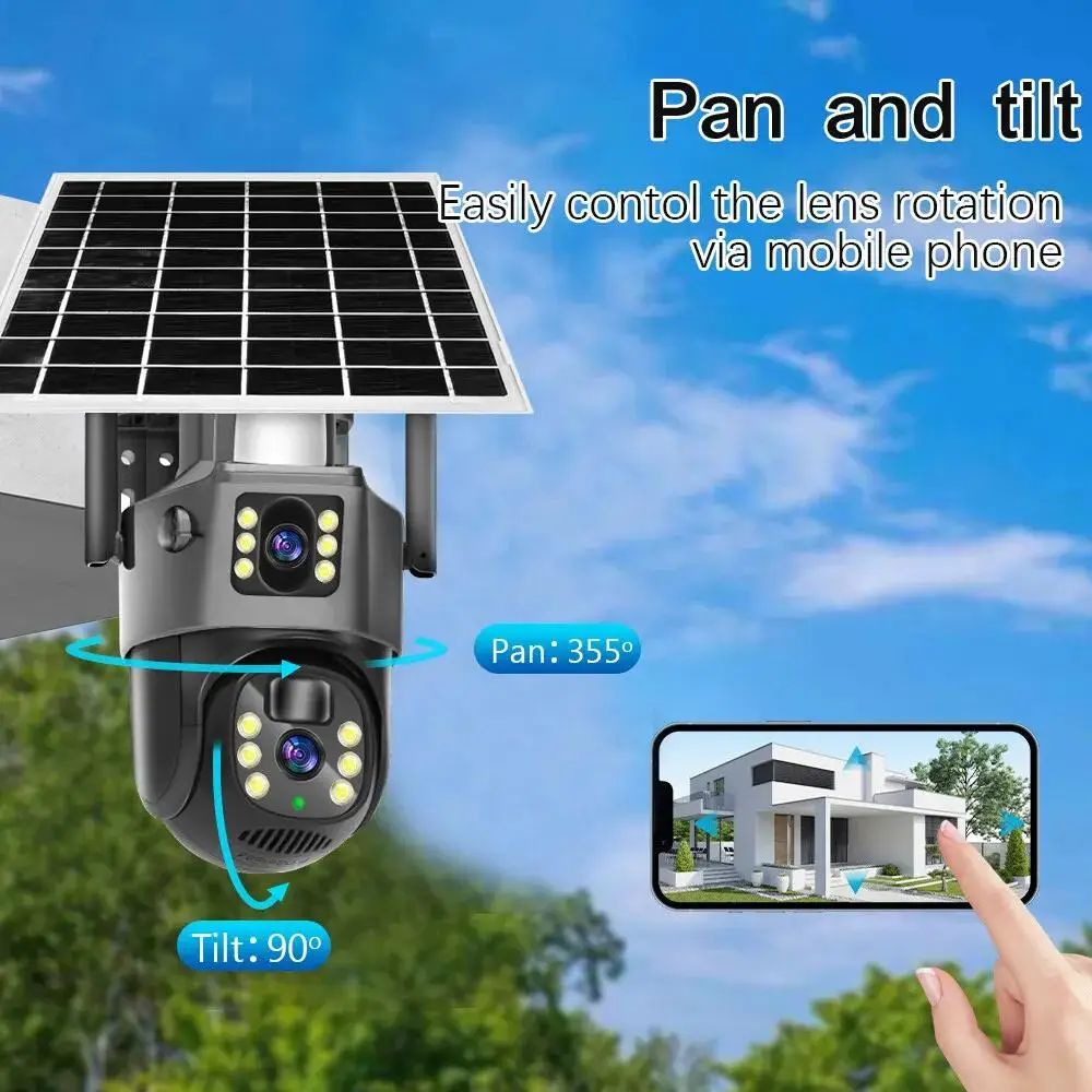 Regis V380 Dual Len Camera 4MP Wifi  Battery Powered Security Outdoor CCTV 4G IP Intelligent Solar Energy Alert PTZ Camera