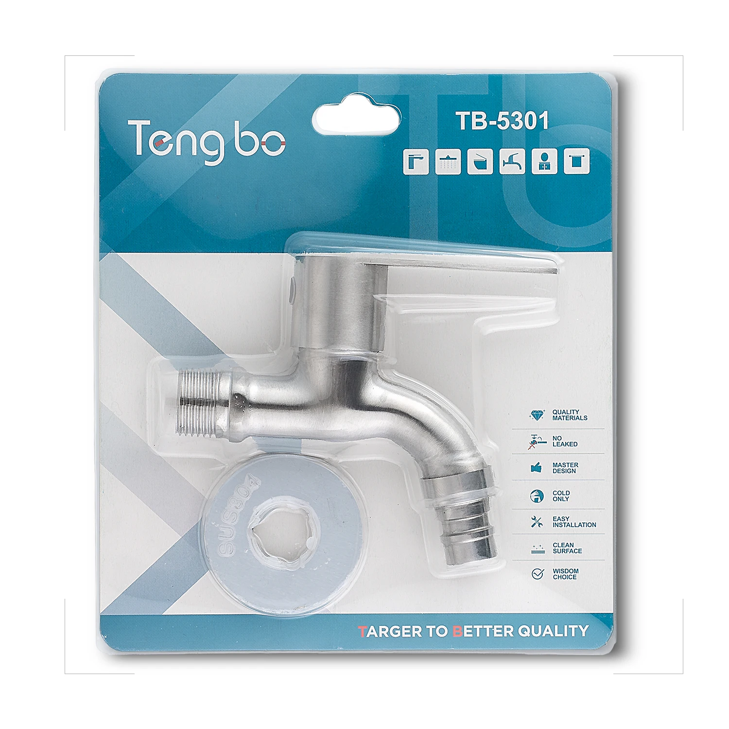 TB-5301 Stainless Steel Sus 304 1/2 Kran Cabang air Taman Tembok Dinding Bib Cock Taps Water Tap Bibcock Faucet