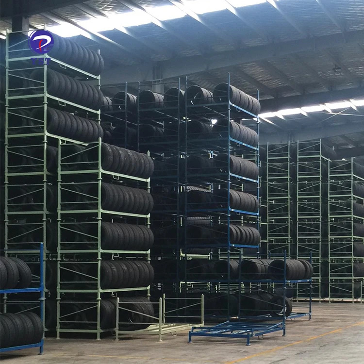 Powder Coating Metal Spare Steel Stacking The Commercial Moving Folding Wheel And Tire Pallet Storage Transport Rack Warehouse