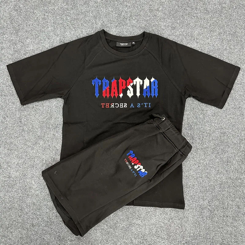 2024 высококачественные мужские футболки Trapstar с градиентной цветовой вышивкой шорты спортивные костюмы 100% хлопковые для мужчин