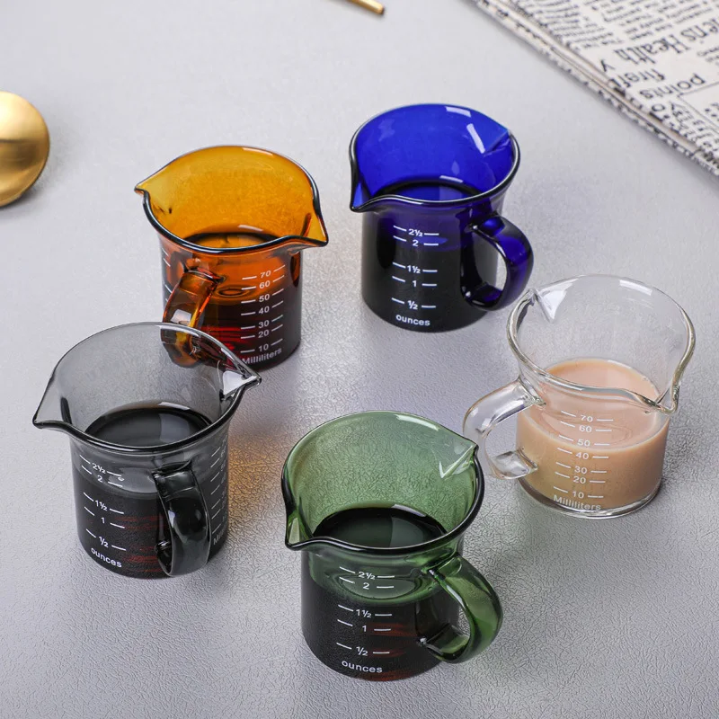 70ml Small Milk Jug For Espresso Coffee Double-mouthed Spout Ounce Cup Glass Measuring Shot Glass