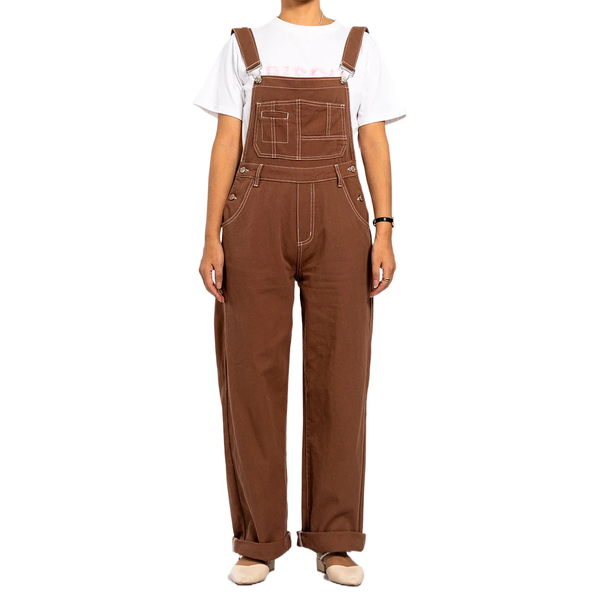 Factory Wholesale Bright Line Loose High Waisted Bib Pants With Pockrts Custom Design Jumpsuit Overalls for Women Jeans