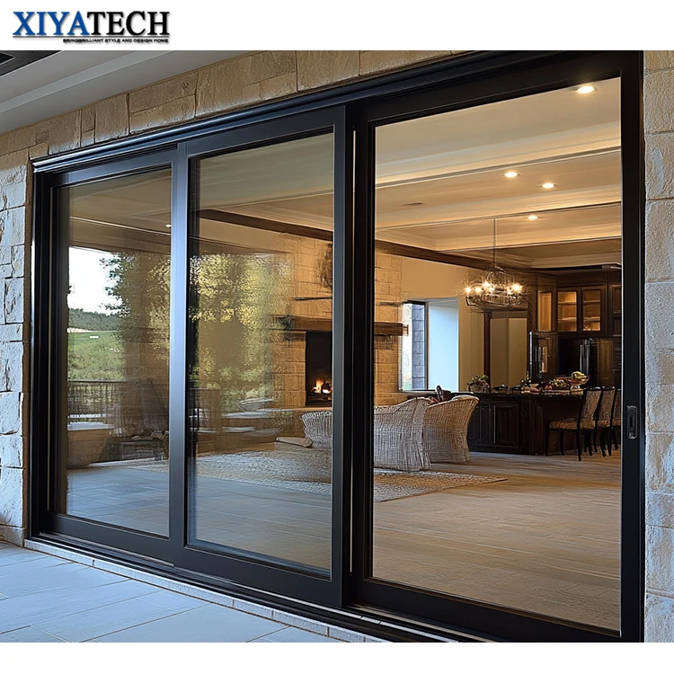 XIYATECH Luxury Simple Entrance Doors Residential House High Security Wind Proof Double Glazed Slide Door Glass Aluminum