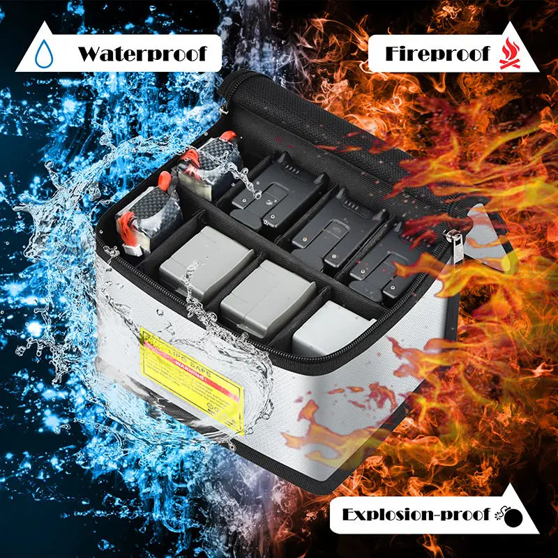 8 Cell Adjustable Battery Safe Bag Large Capacity Storage Guard Battery Safe Pouch Lipo Safe Bag Battery Fireproof Bag