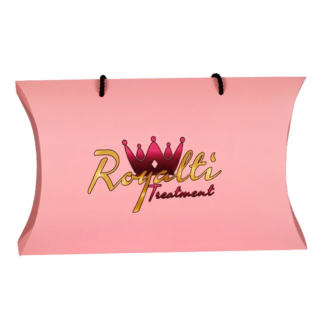 Fancy Design Customized Pink Hair Extensions Pillow Packaging Box With Satin Handles