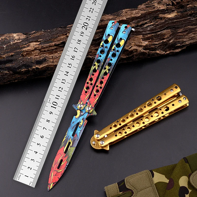CSGO Game Double Tip Butterfly Knife Tool Stainless Steel Training without Cutting edge Practice Folding knife