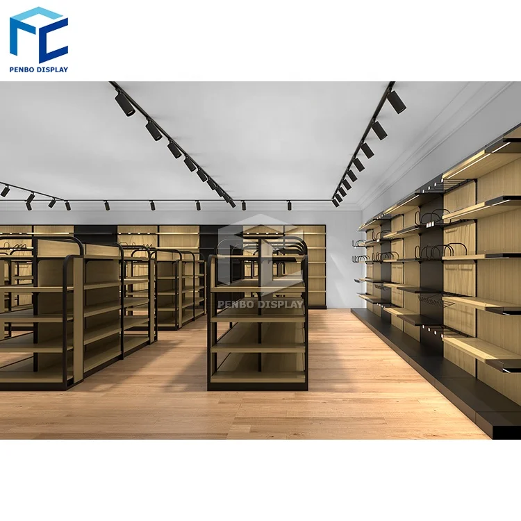 Modern Design Wooden Convenience Store Display Racks System Grocery Store Shelf For Sale