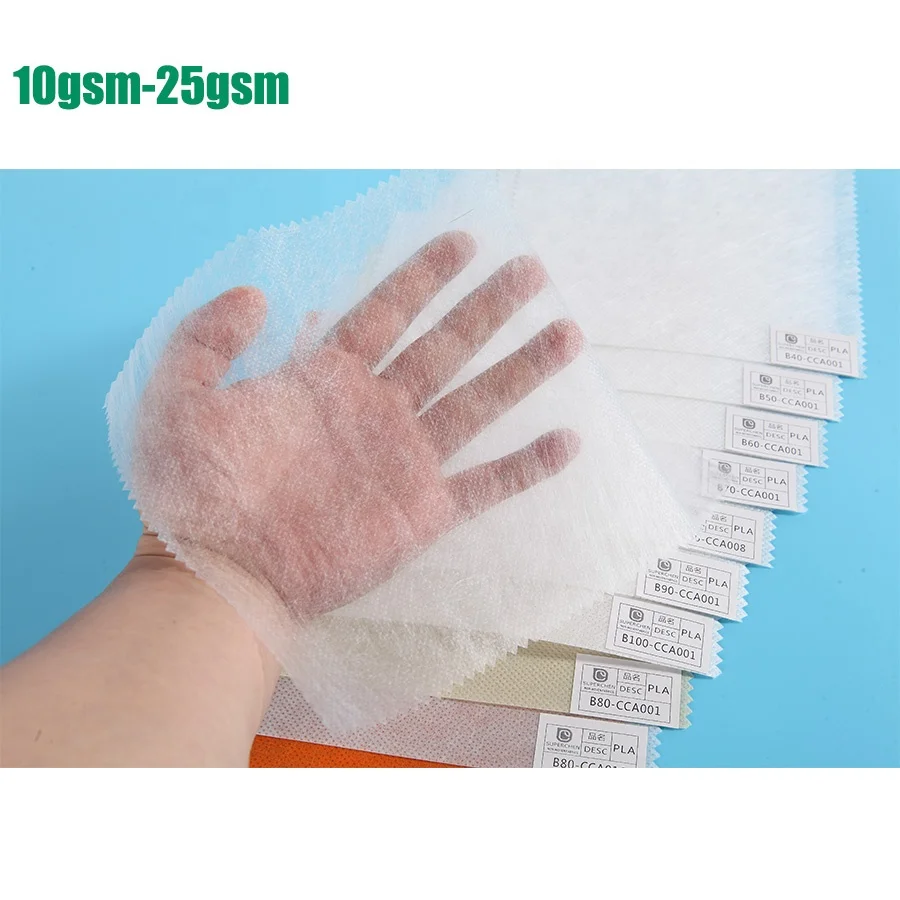10-25gsm thick  PET/recycled polyester/nylon PA6/ biodegradable PLA  spunbond nonwoven fabric for interlining