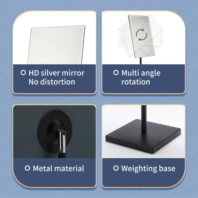 Manufacturer Desktop Standing Vanity Makeup Cosmetic Frameless Desktop Glass Black Mirror