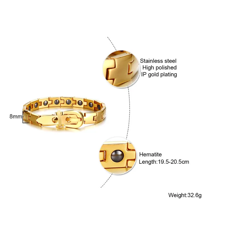 Fashion Stainless Steel Blood Pressure Magnetic Health Bracelet Adjustable for Men DGB018