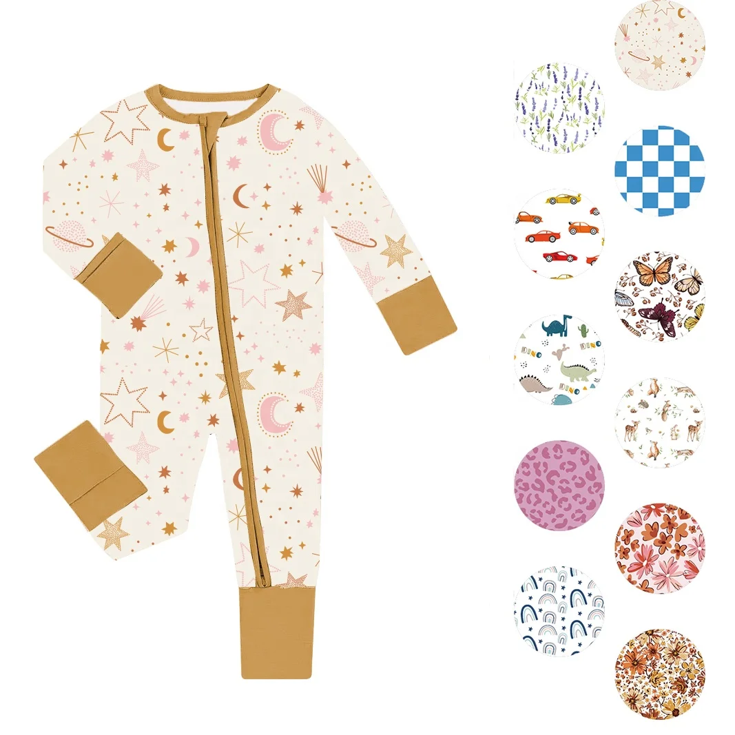 Childish Night Sky Space Stars Planets Crescent Kids Zipper Baby Clothes Zip Romper Newborns