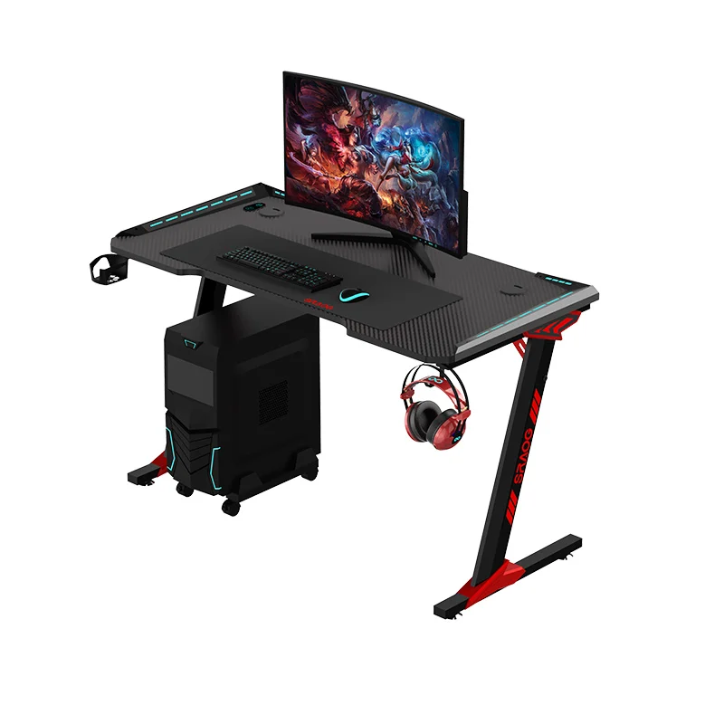 2021 Amazon Hot Sell Factory Direct RGB Gaming Table E-Sport Pc Desk Home Office Desk With LED Light Z-Shape  Gaming desk 1400mm