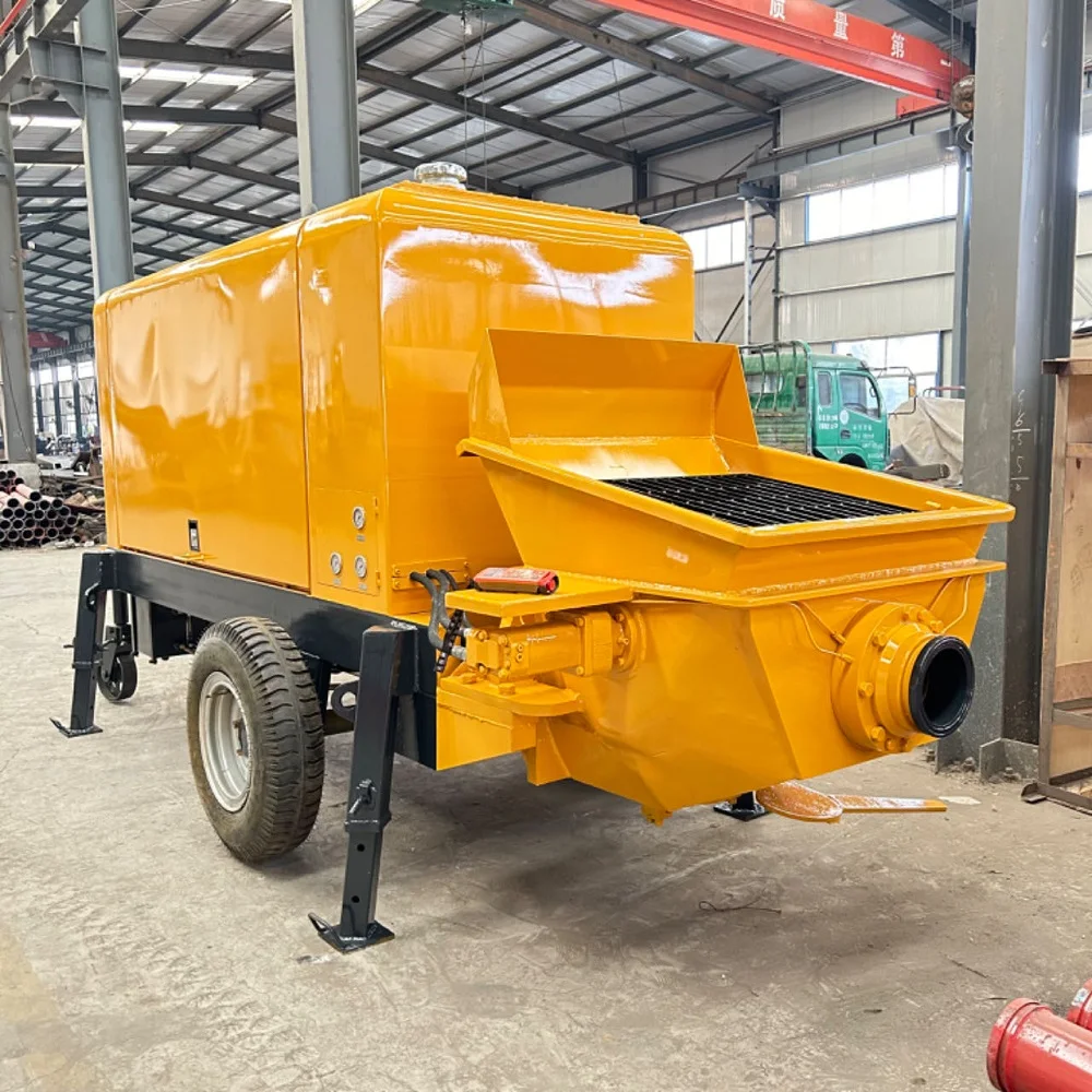 China Brand Stationary Concrete Pump Diesel Cement Pump with Reliable Engine and PLC for House Use or Engineering Structure