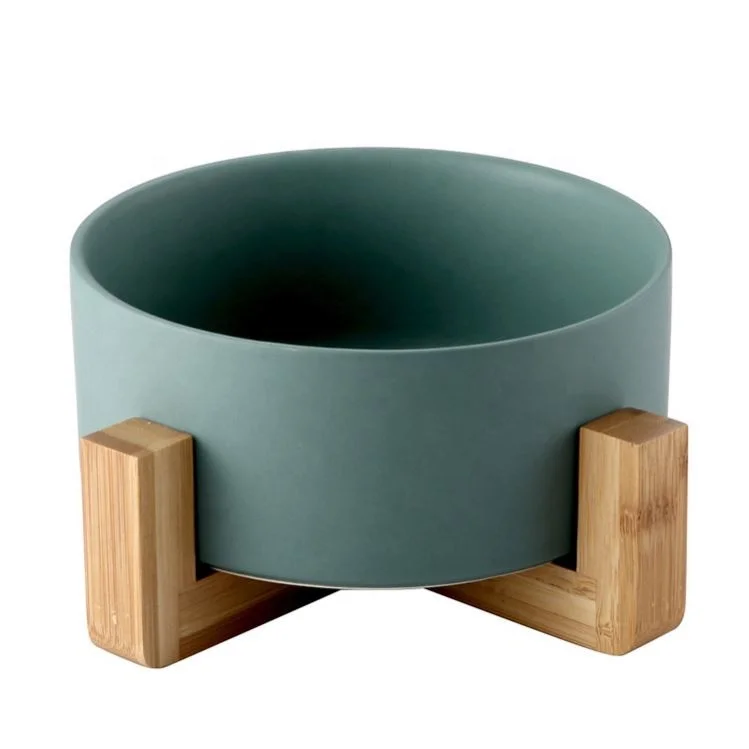 Manufacturer wholesale multi colors ceramic wooden frame pet cat dog bowl dog food bowl dog bowl