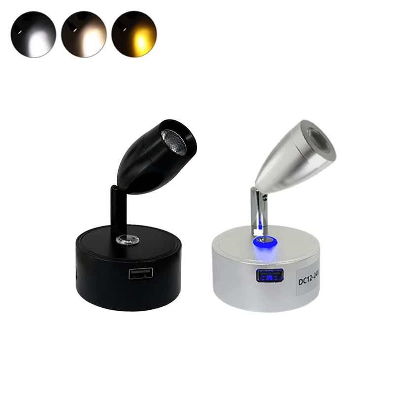 12V-24V USB Interior LED Spot Reading Light RV Boat Camper Bedside Dimmable Lamp