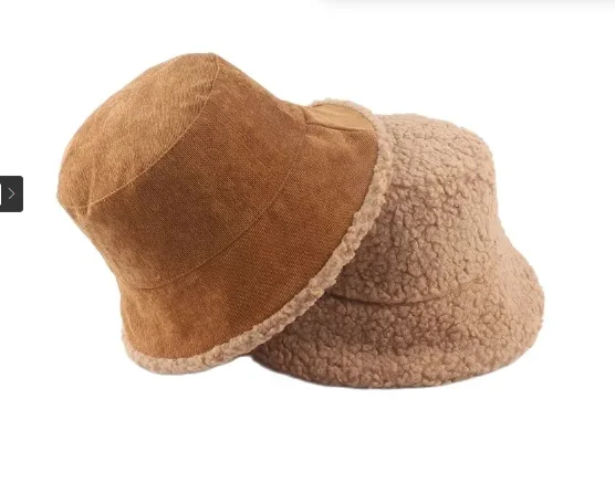 Unisex Harajuku Corduroy Bucket Hat Men Reversible Fisherman Hat Autumn Winter Lamb Wool Outdoor Warm Panama Cap For Women
