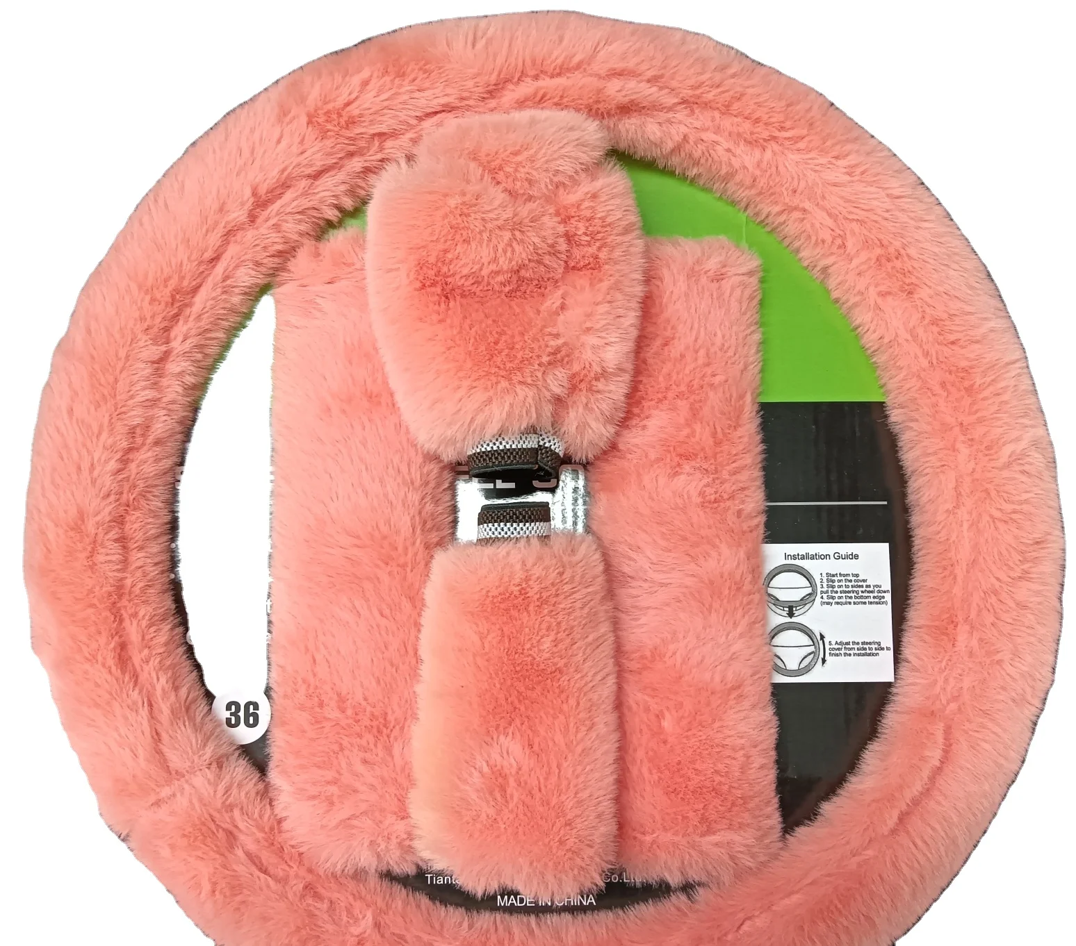 Custom Luxury Girly Pink Furry Fluffy Car Steering Wheel Cover Protector 3 Pcs-5 Pcs Women Fur Soft Steering Wheel Cover Set