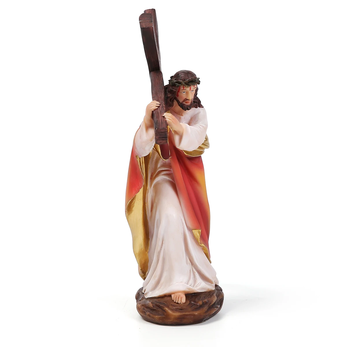 Factory wholesale catholic religious resin cross ornaments figurine Jesus carrying the crucifix statue