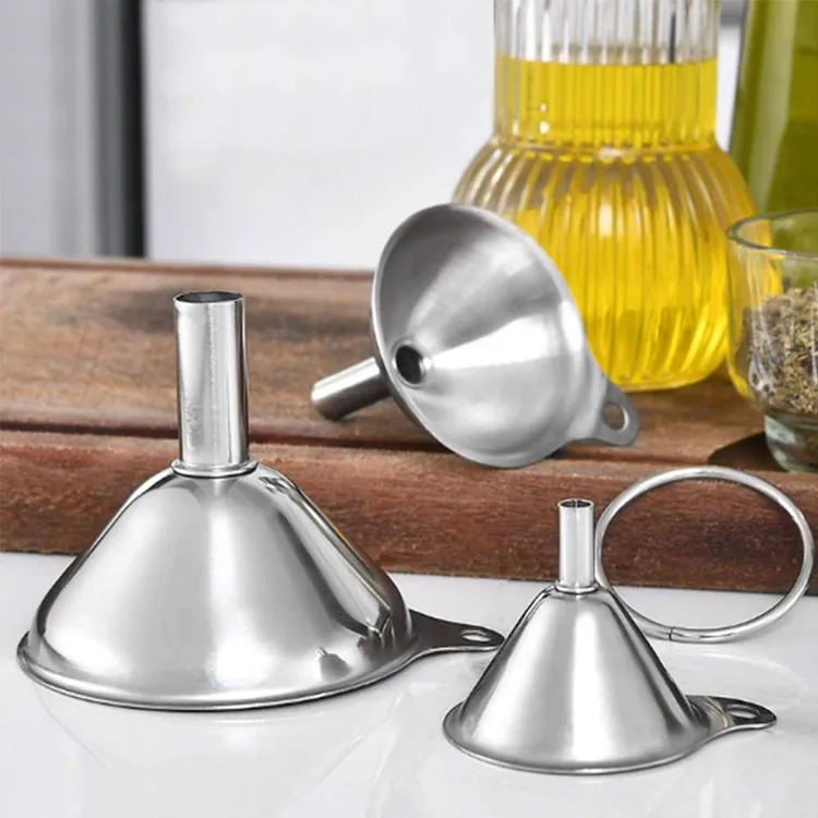 Transfer to liquid and dry Ingredients kitchen funnels oil strainer 3 packs food grade stainless steel hopper metal oil funnel