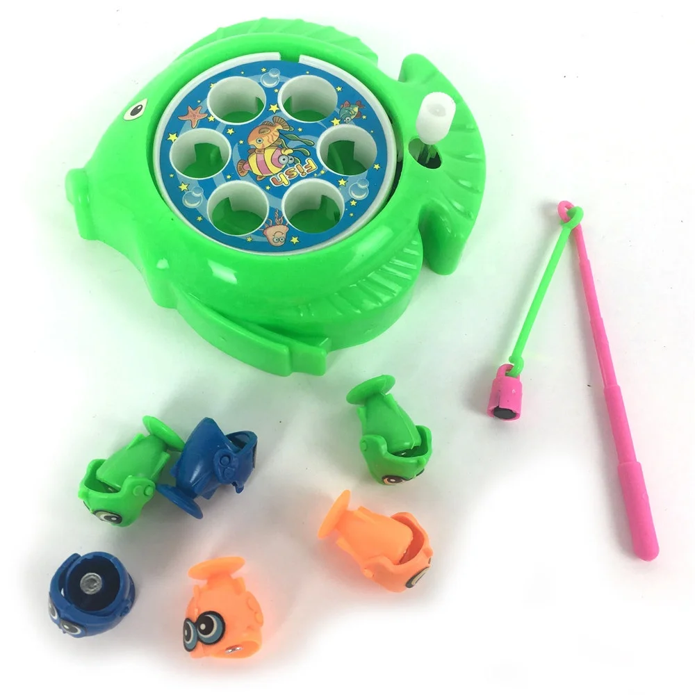 Kids custom funny play angling game plastic rotation wind up magnetic fishing toy