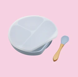 Dinnerware Food Grade Divided Non Spill Suction Feeding Silicone Baby Set for Kids