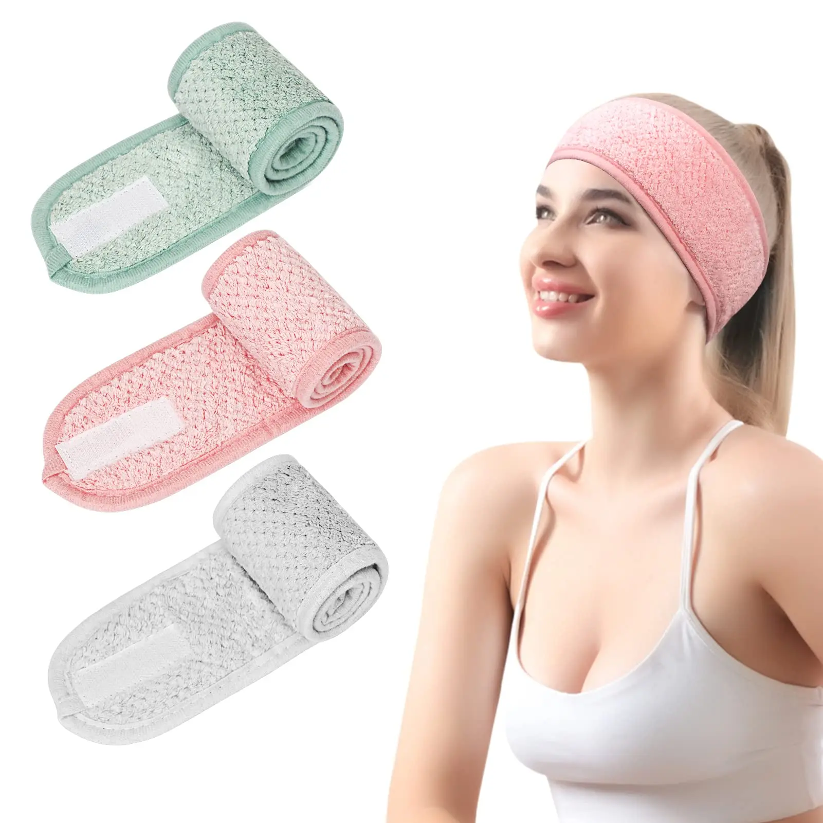 Soft Coral Fleece Spa Headband Super Absorption Adjustable Headband for Face Washing Sport Makeup Shower Hair Band Hair Wrap