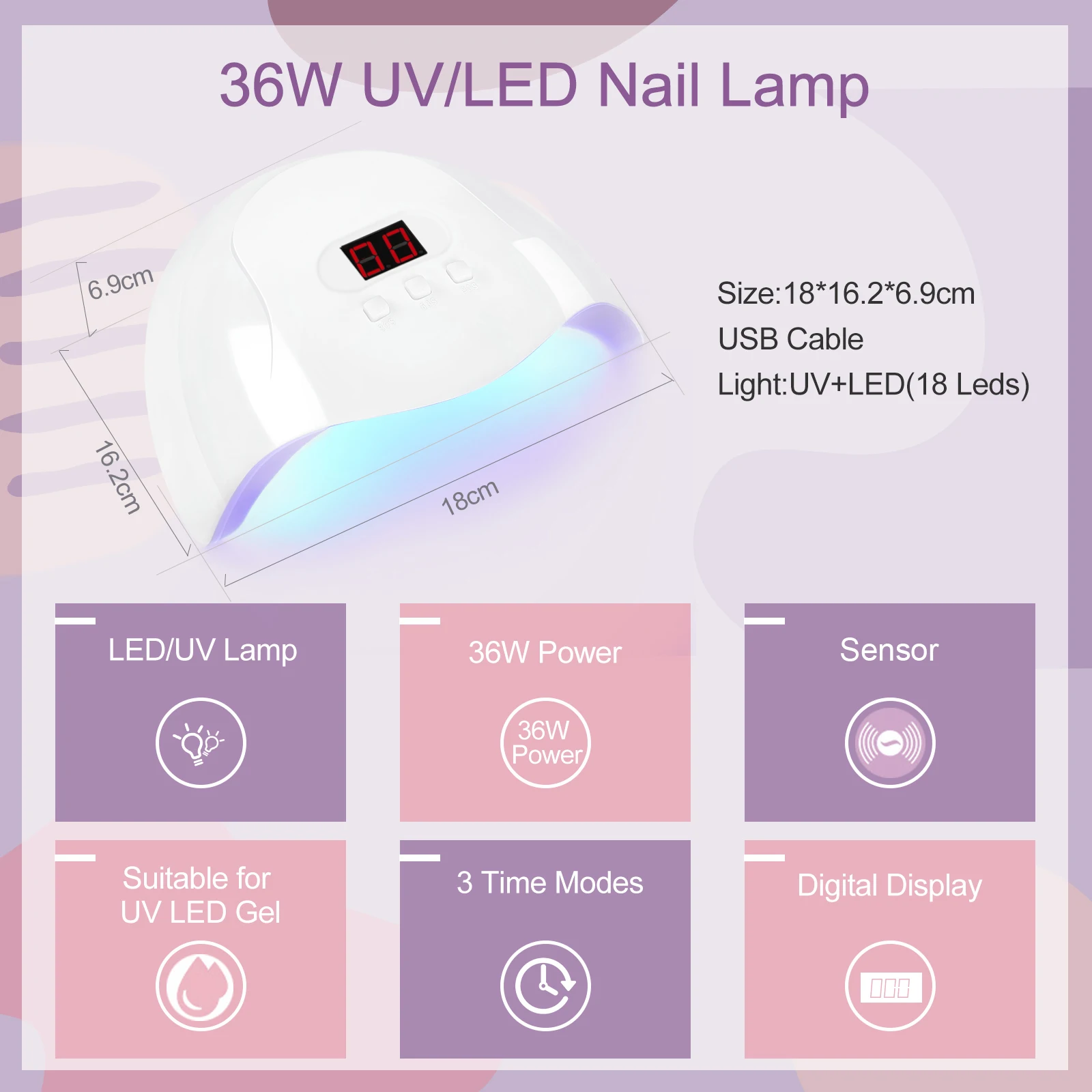 COSCELIA Hot Selling USB LED Nail Lamps with 18 LED Beads Lamp Nail Art Salon for UV LED Nail Gel Polish OEM Custom Logo