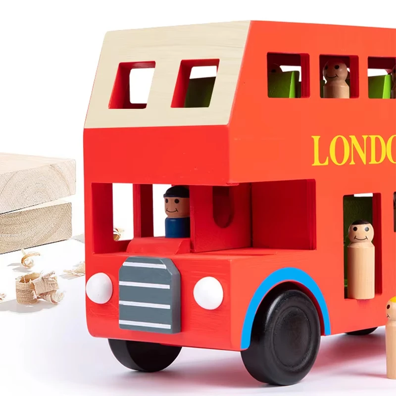 Wholesale Customized Wooden Assembly  Bus Model Educational Wooden London Double Bus Toy For Kids