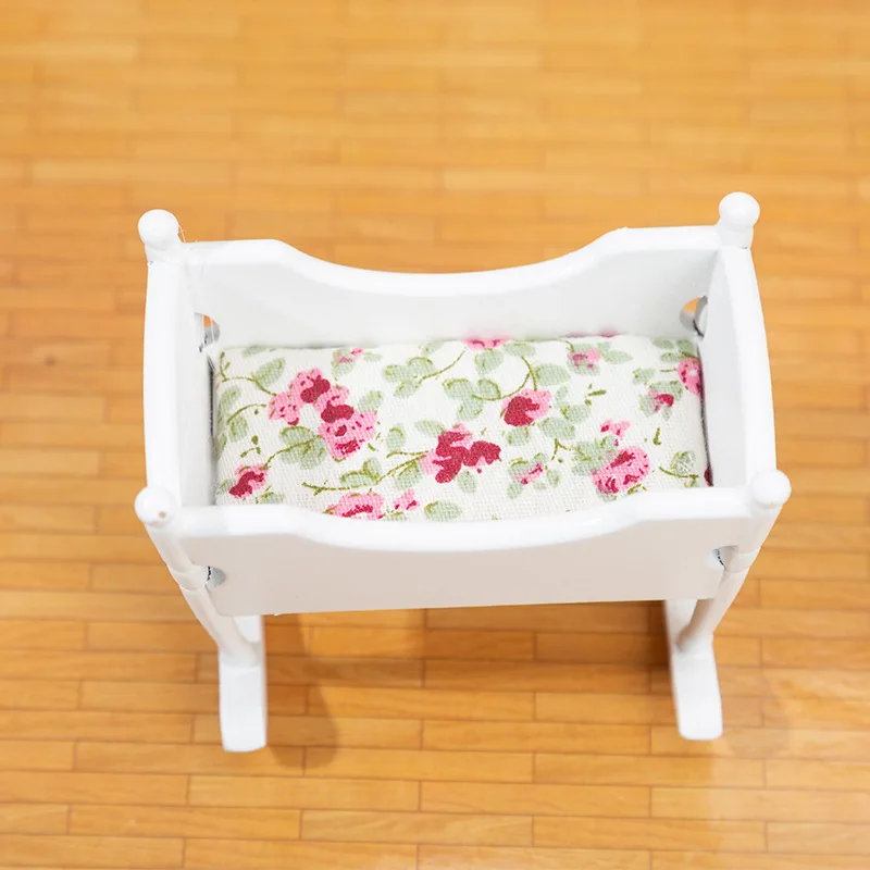 Dollhouse Wood Cradle Tiny Little Baby Doll Sleeping Wooden Crib Miniature Wooden Doll Rocking Cradle for Children Kids Toddler
