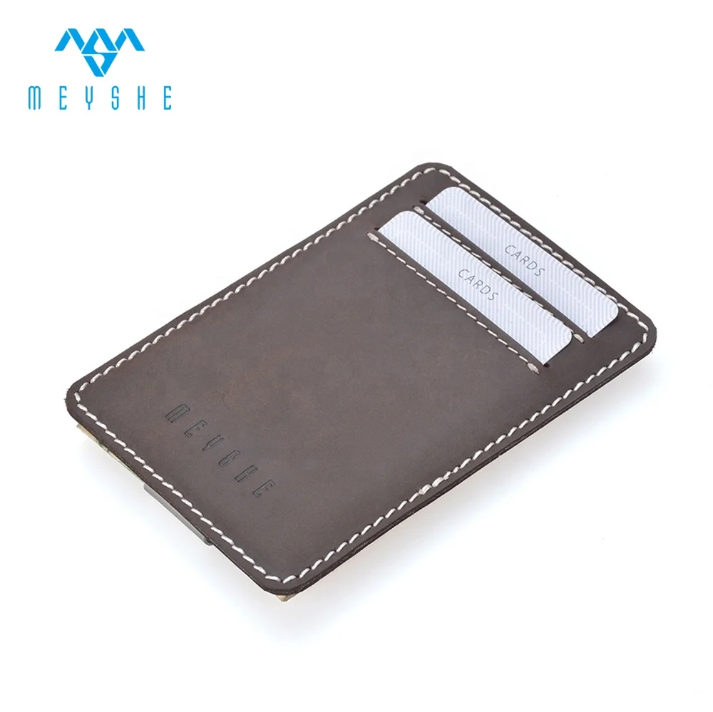 Factory Custom Brown Crazy Horse Luxury Engraved Slim Money Clip Cardholder For Men