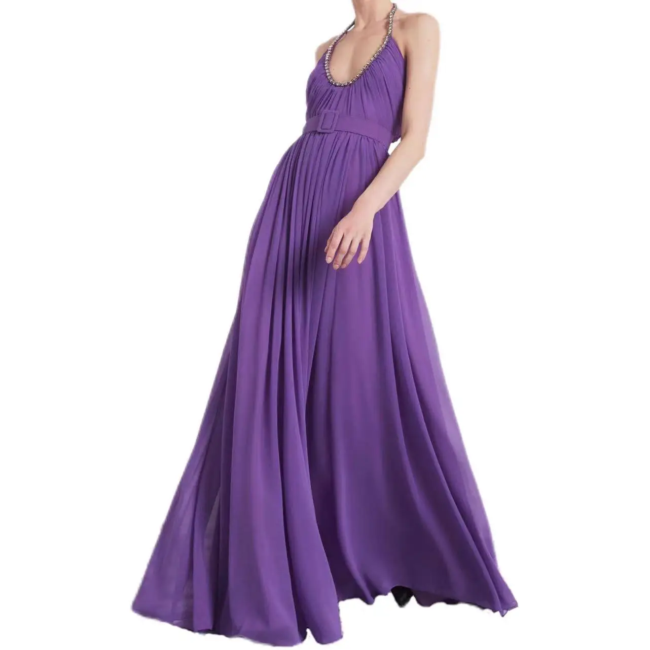 Factory Featured Design 3D Flouncing Long Sleeves V-neck Pleated Casual Long Dresses Spring Summer Party Evening Dress