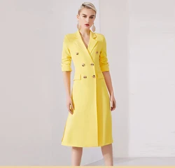 Custom factory wholesale Advanced Fashion yellow Deep Collar Waist Long Party Women Dress