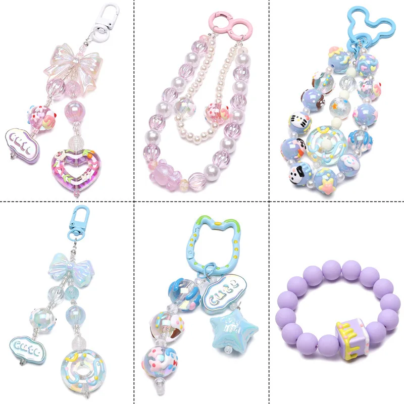 Hand painted beads wholesale new design colorful color system acrylic beads for phone chain making