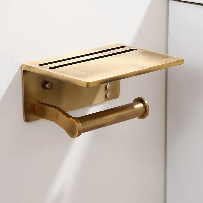 Space Aluminum Wall Mount bronze toilet paper holder with phone shelf toilet tissue holder toilet paper roll holder