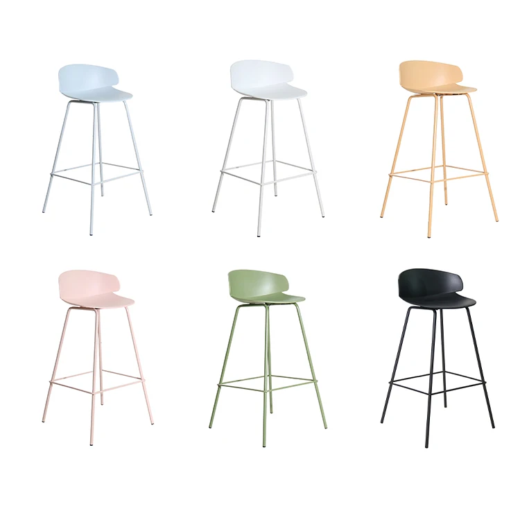 Counter Height Tall Luxury High White Black Nordic Kitchen Modern Cheap Pp Plastic Bar Stool With Powder Coated Iron Metal Legs