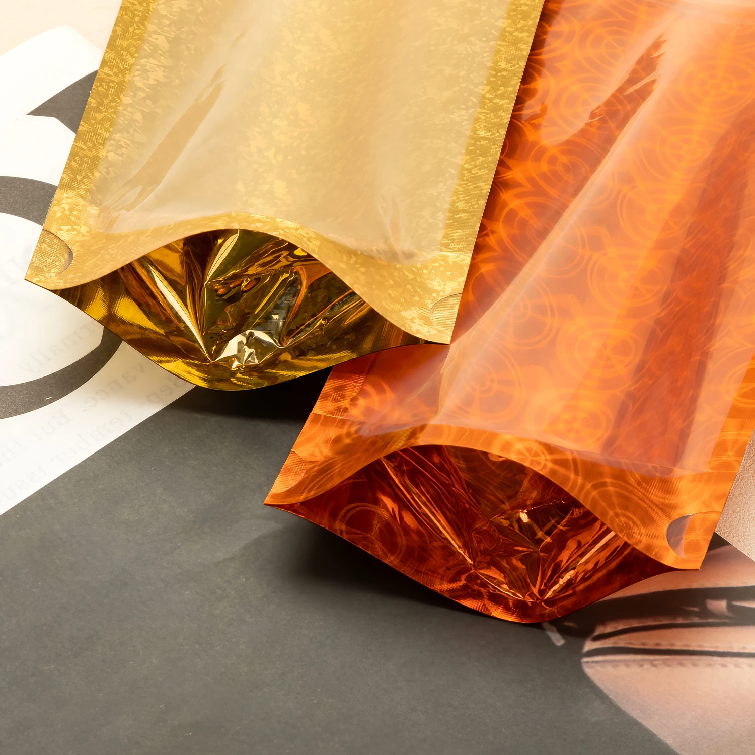 Custom Printed Holographic Stand up Tea Pouches Food Grade Mylar Zipper Packaging Bags with Laser Hologram