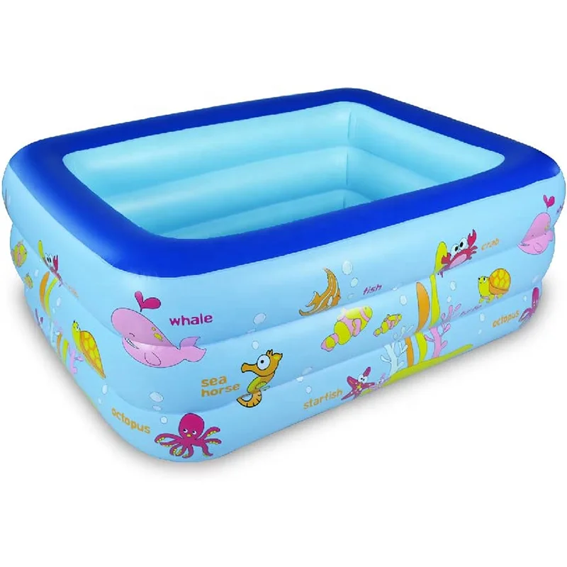 Ocean World Kids Swimming Rectangular Inflatable Pool with  Bathtub Kiddie Blow Up Pool for Kids Backyard Garden Outdoor Party