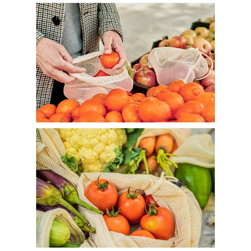 Custom Design Mesh Shopping Bag Organic Cotton Vegetable Fruit Packaging Large Capacity Pouch Net Tote Bag for Shopping