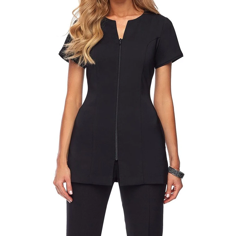 Customized Salon workwear zipper tunic spa uniform scrubs uniforms sets fashionable zip scrub