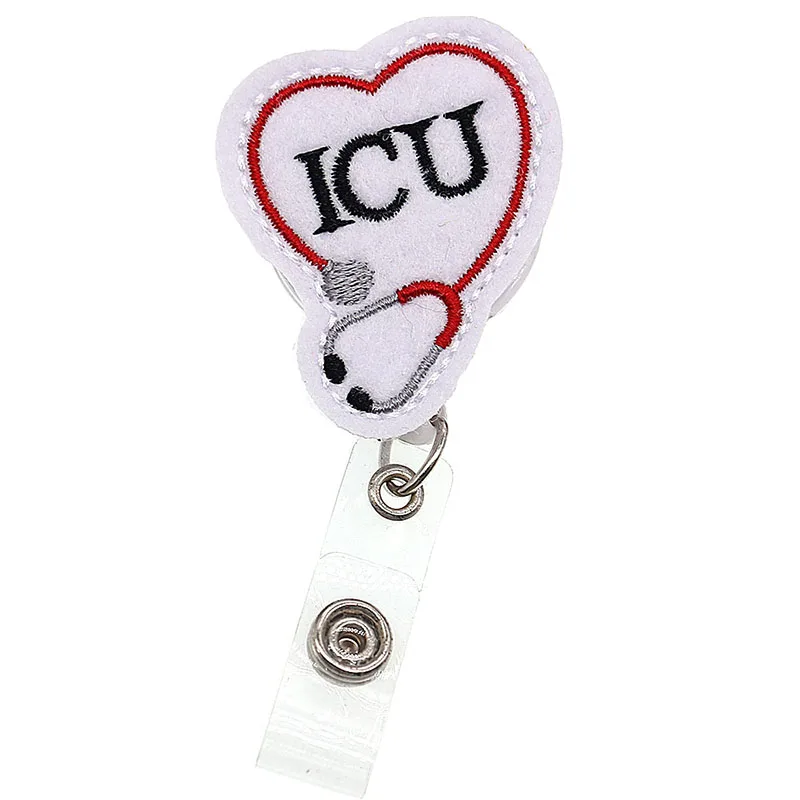 Handmade Knitting Felt Stethoscope Medical Nurse OT NP ICU Letter Retractable Badge Reel ID Badge Holder