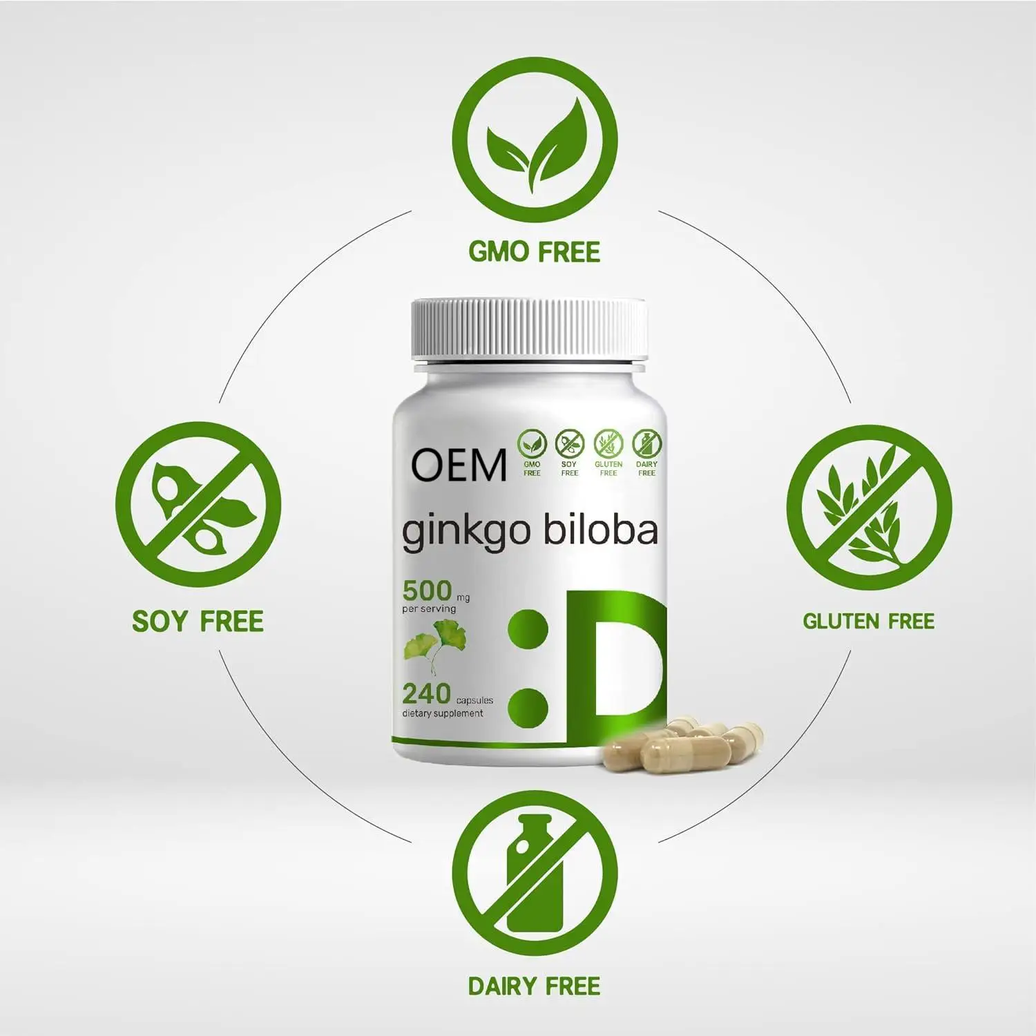 OEM Ginkgo Biloba 500mg capsule health food supports brain and memory function,organic materials