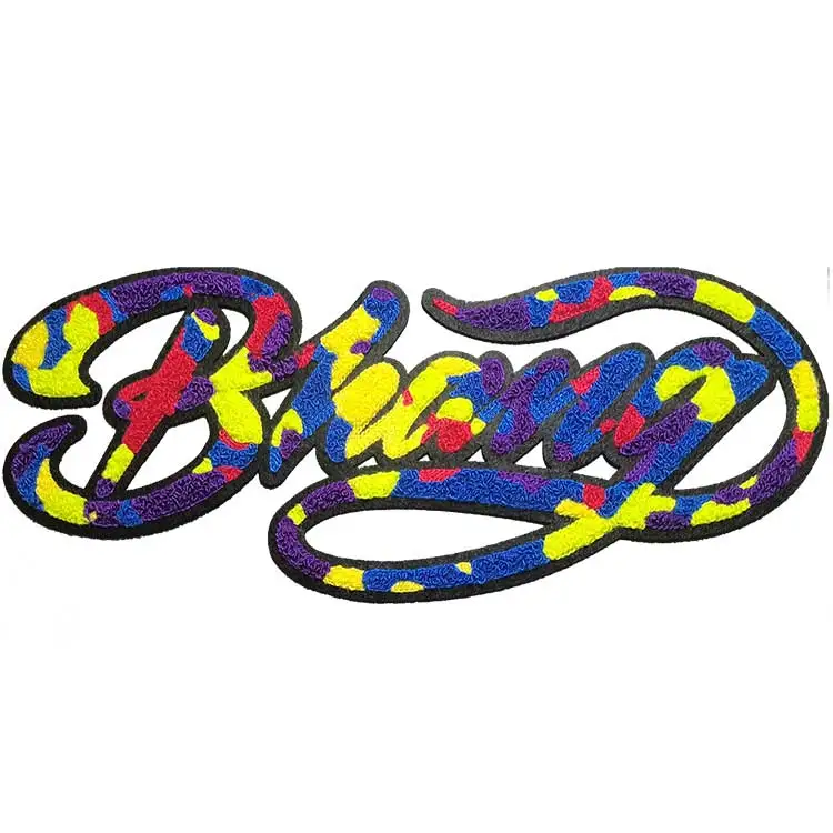 wholesale high quality iron on Camouflage chenille patch sew-on big size letters towel patches custom chenille patches