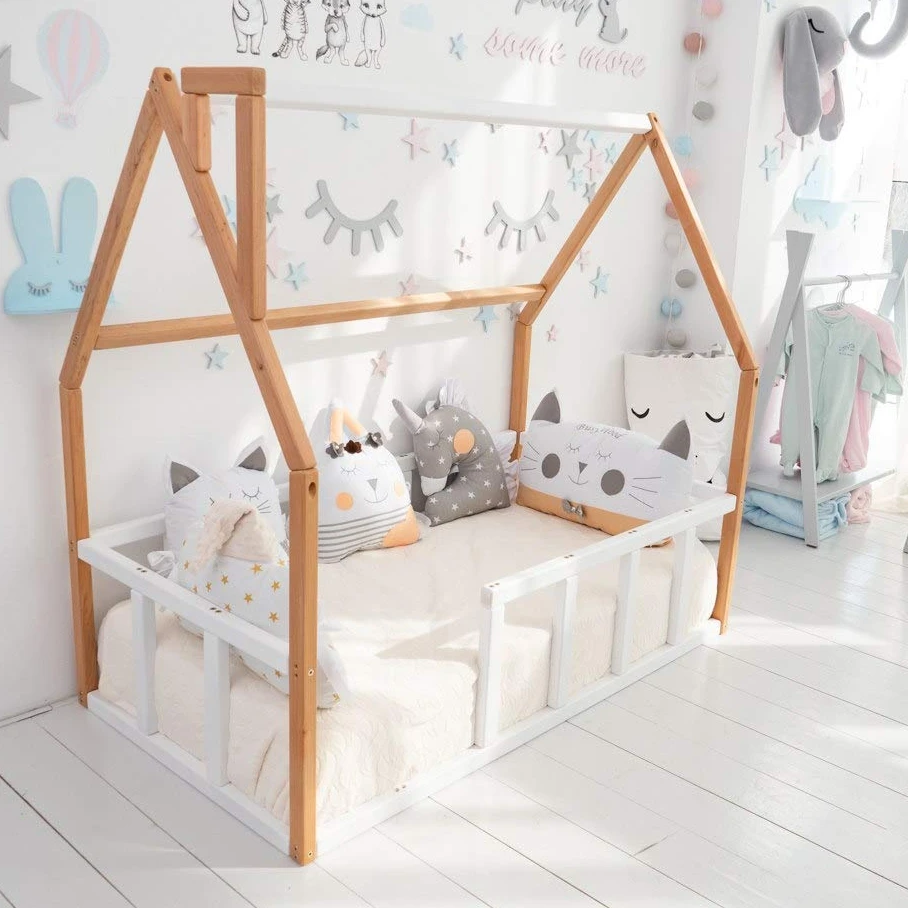 Nordic bedroom furniture children wooden house bed kids toddler floor bed