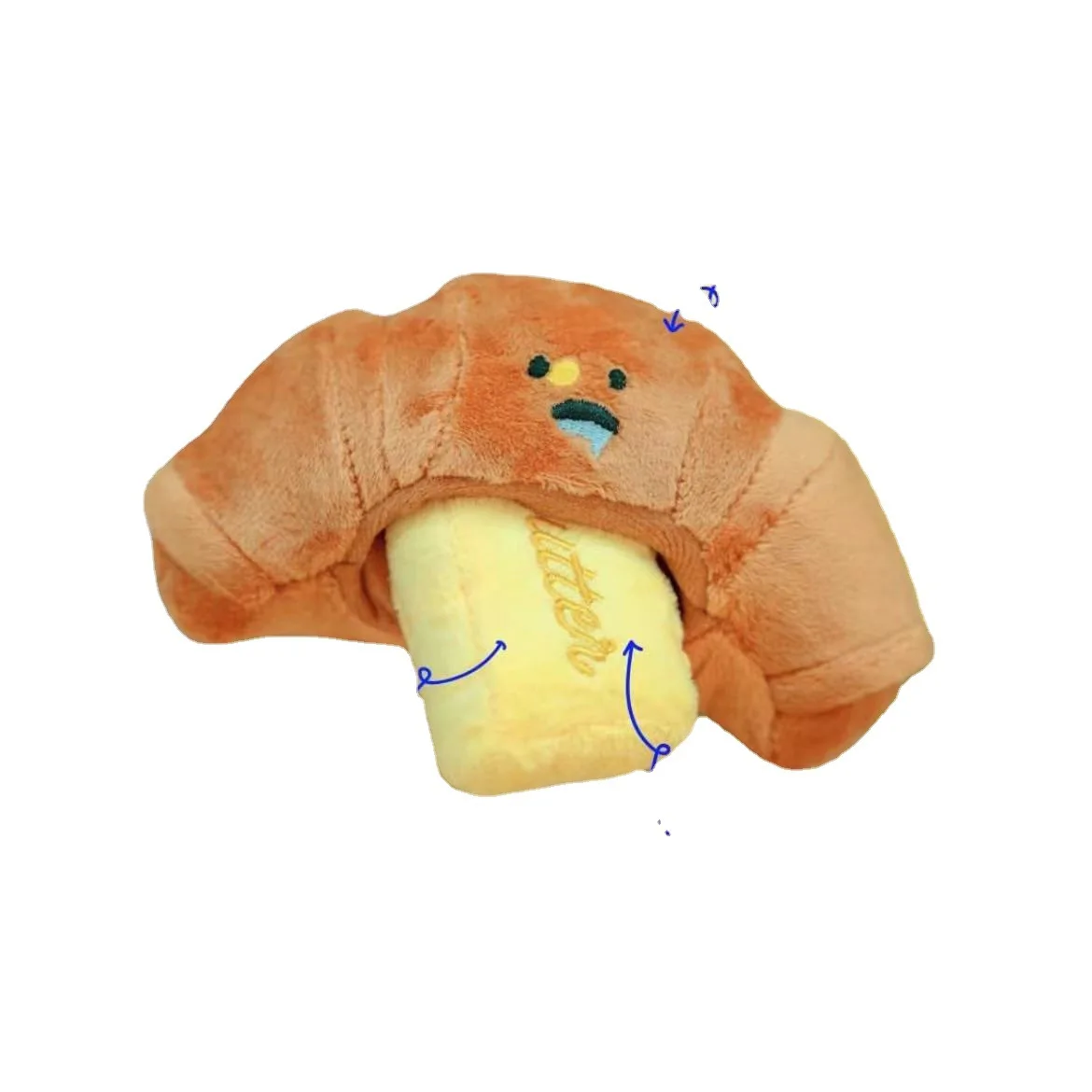 Hot Selling Pet Soft Plush Toy Cute Croissant With Butter Chew Toy Kit Squeaky Interactive Crinkle Paper Nose-work Sniff Toy