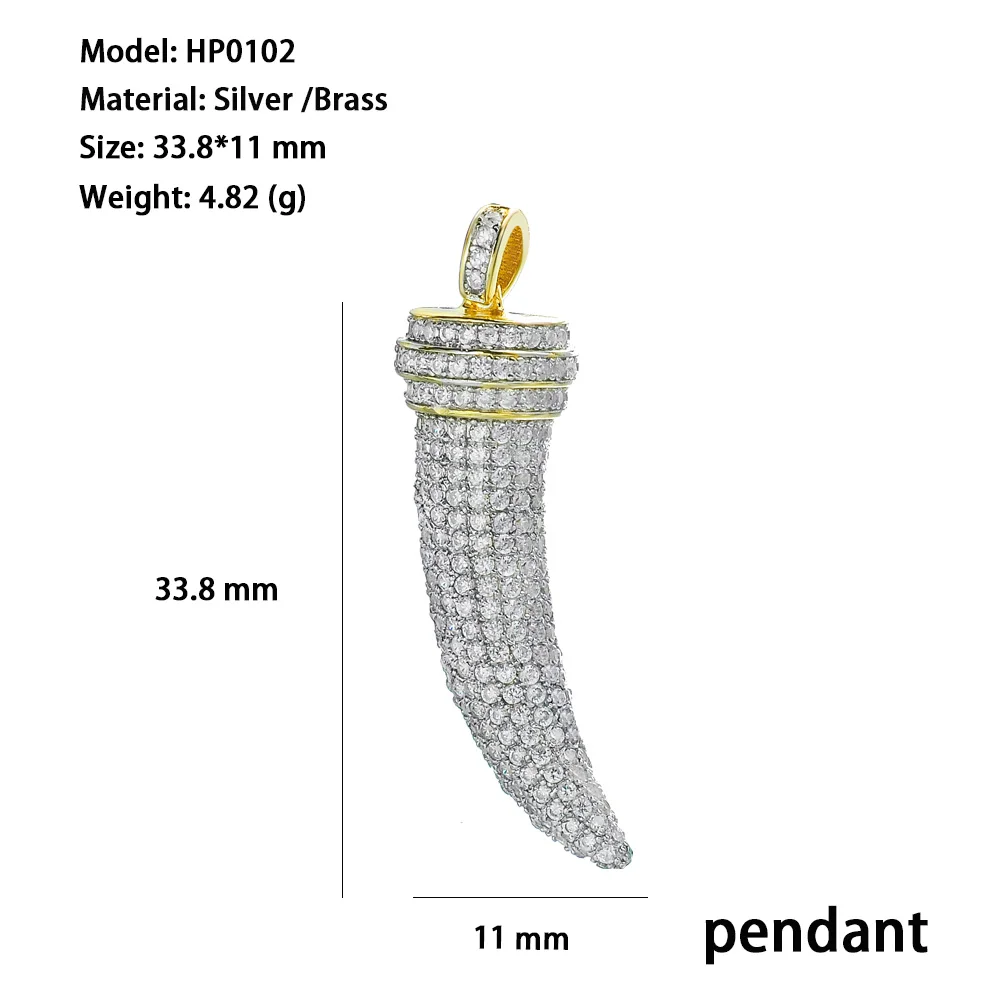 New Product Launch Wolf Tooth Gold Plated Cubic Zirconia Buffalo Horn Pendant Silver Elephant Tooth Pendant Necklace